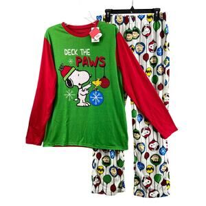 NWT Peanuts Snoopy Pajamas Mens‎ Sz M Deck The Paws Holiday Lounge Pants Set